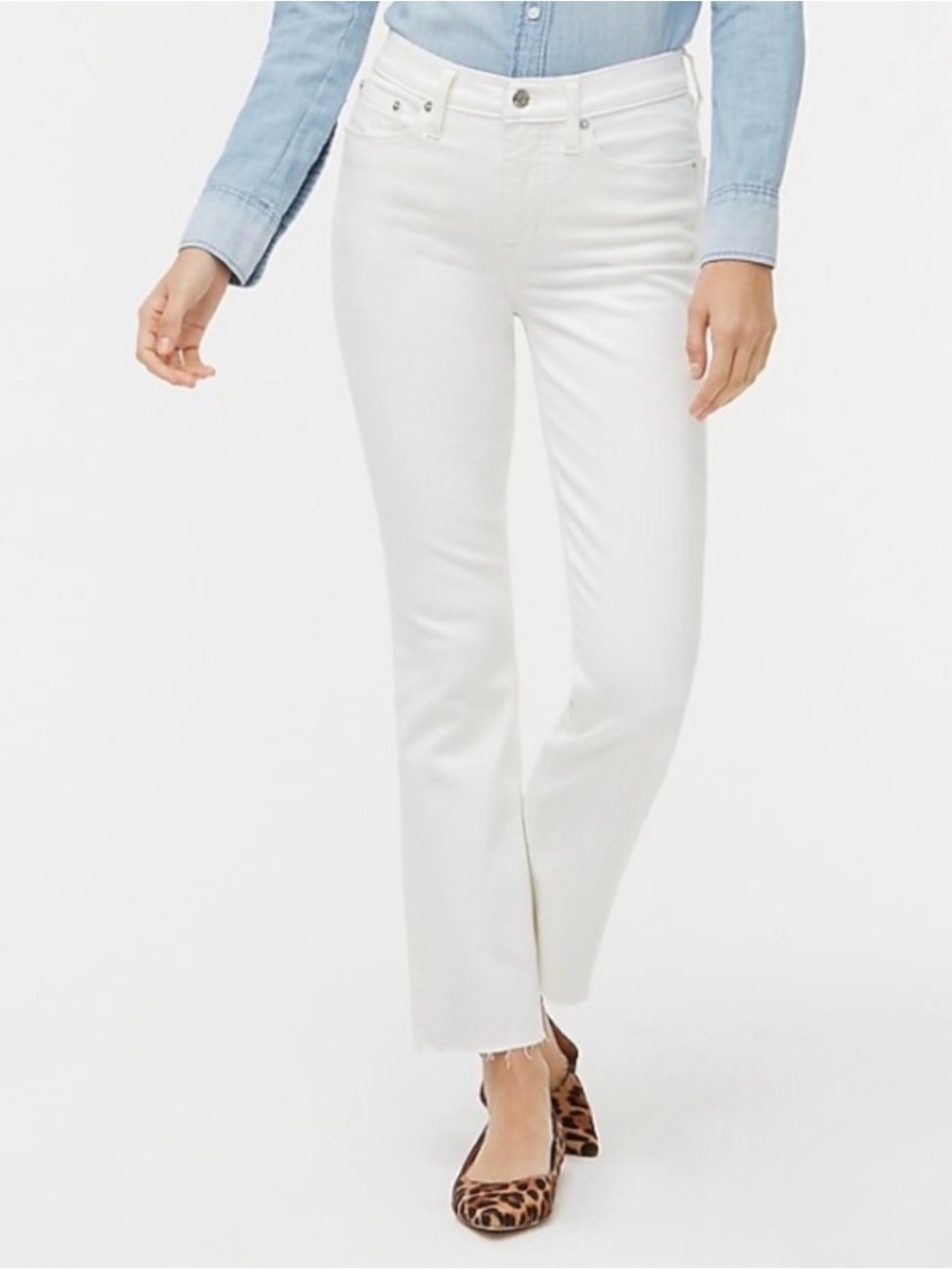 J crew 9” high rise white flare crop jeans